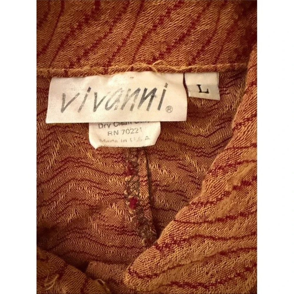 Vivanni Vintage Draped Front Button Down Blouse Orange Magenta‎ Wavy Textured L